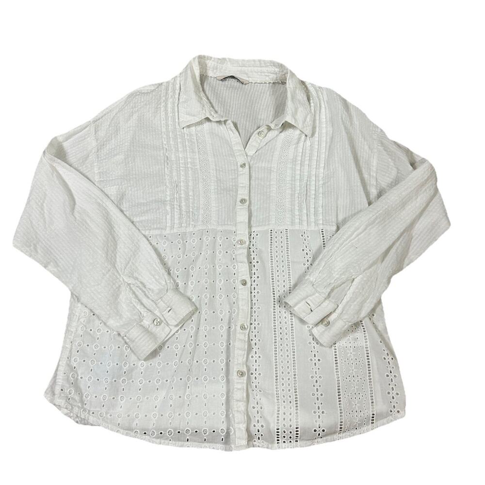 Tu Womens White Cotton Broderie‎ Anglaise Eyelet Button Down Top Size 14